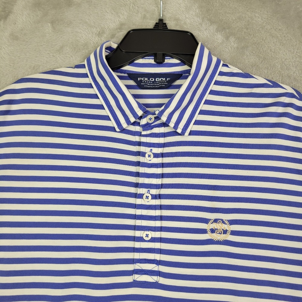 Ralph Lauren Polo Golf‎ Shirt Mens XL Blue White Striped Short Sleeve Casual
